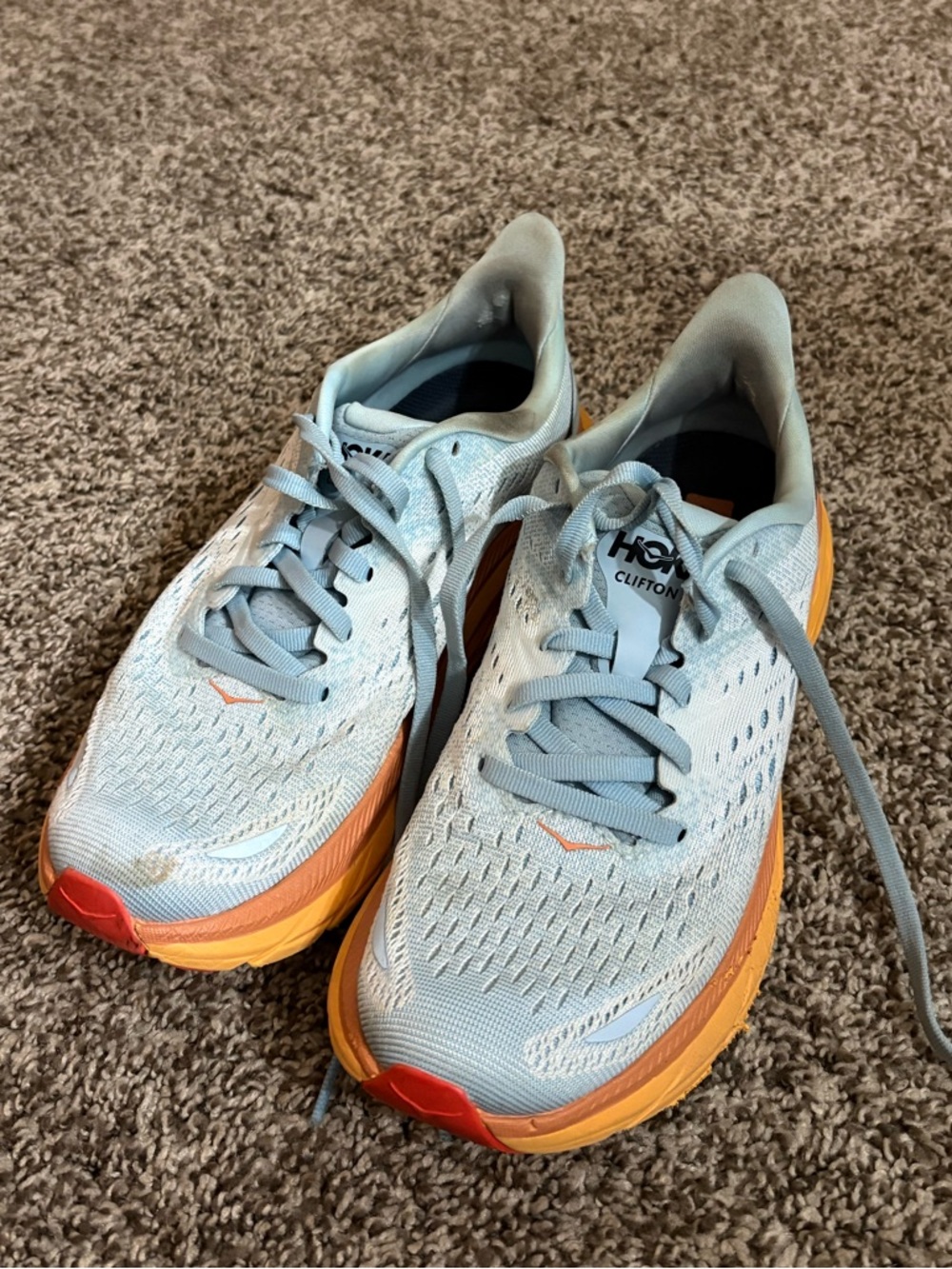 Hoka Women's Running Shoes - Light Blue with Orange and Red Accents